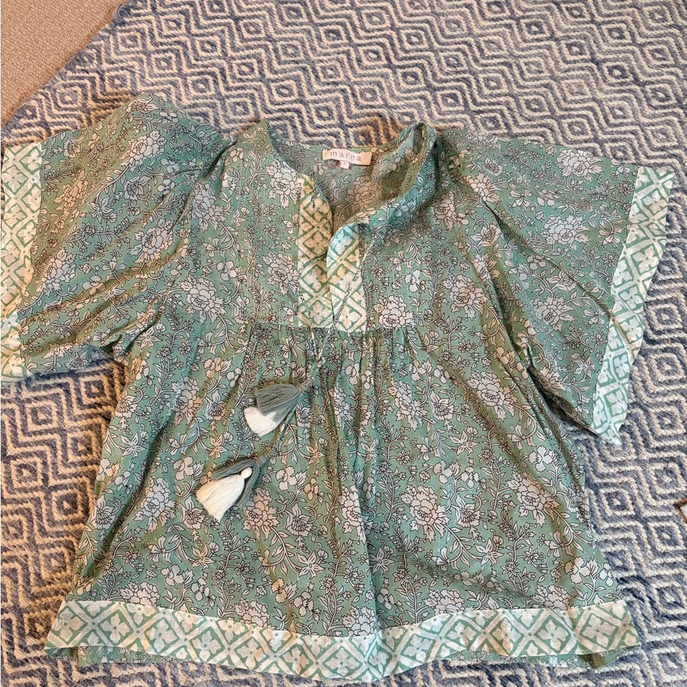 Marea block print  Green Short Sleeve Women's Top